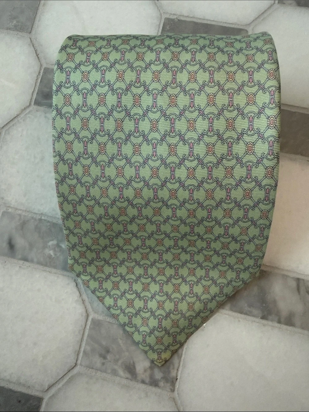 Men's Mint Green Patterned Silk Tie